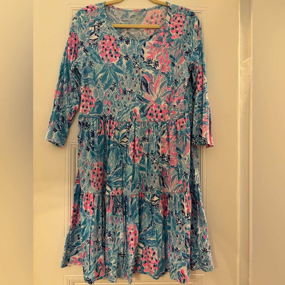 Lilly Pulitzer Pink and blue Ruffled Tiered Sundress